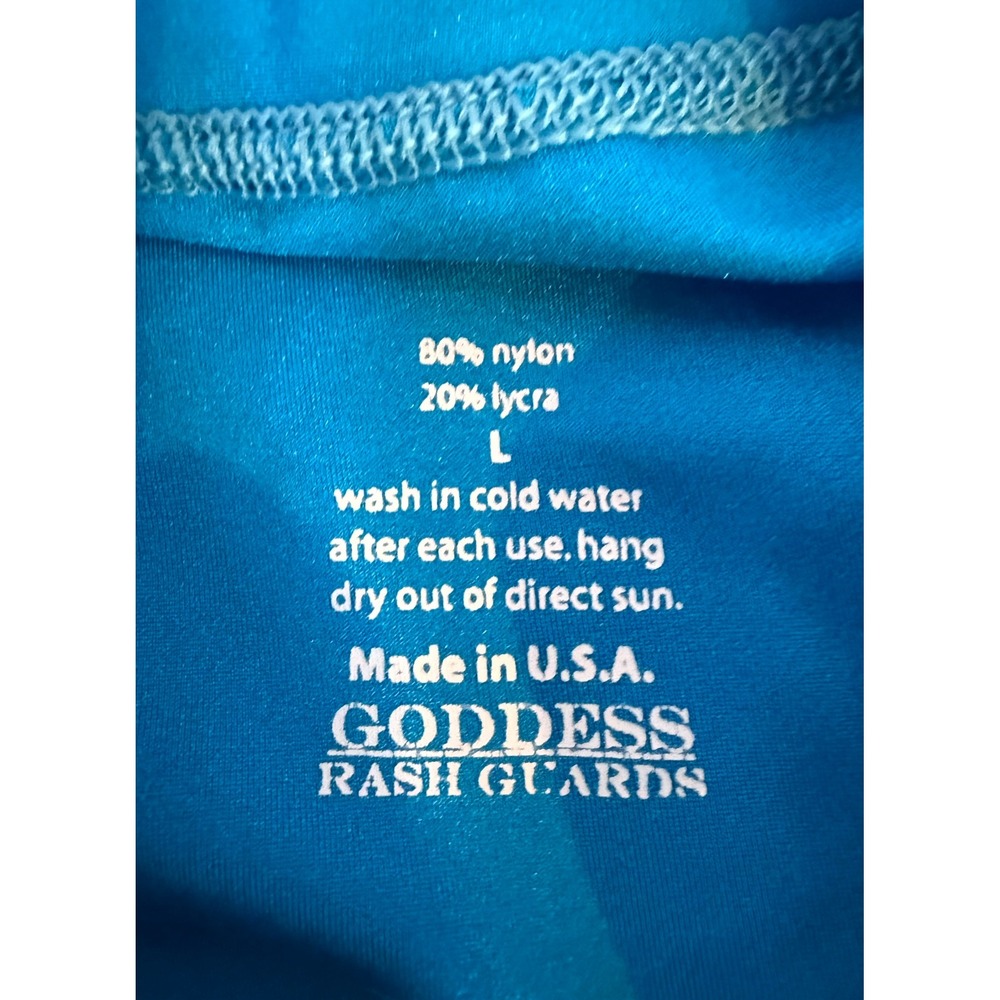 Goddess Rash Guard Shirt Women L Blue EUC Long Sleeve Mock Neck‎ Made in USA - Picture 4 of 7